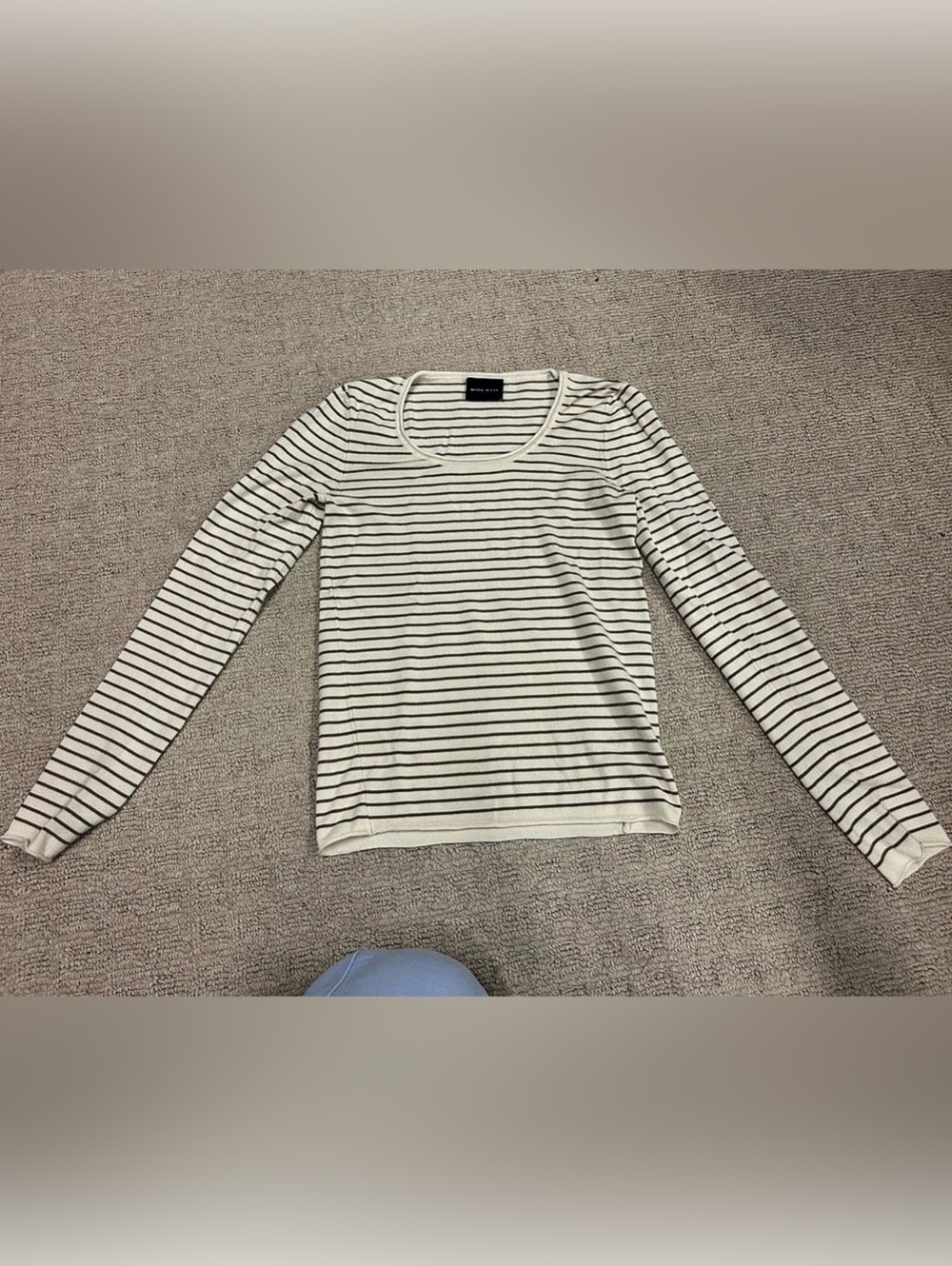 MIOU MUSE Longsleeve Stripe Knit Top Cream & Brown